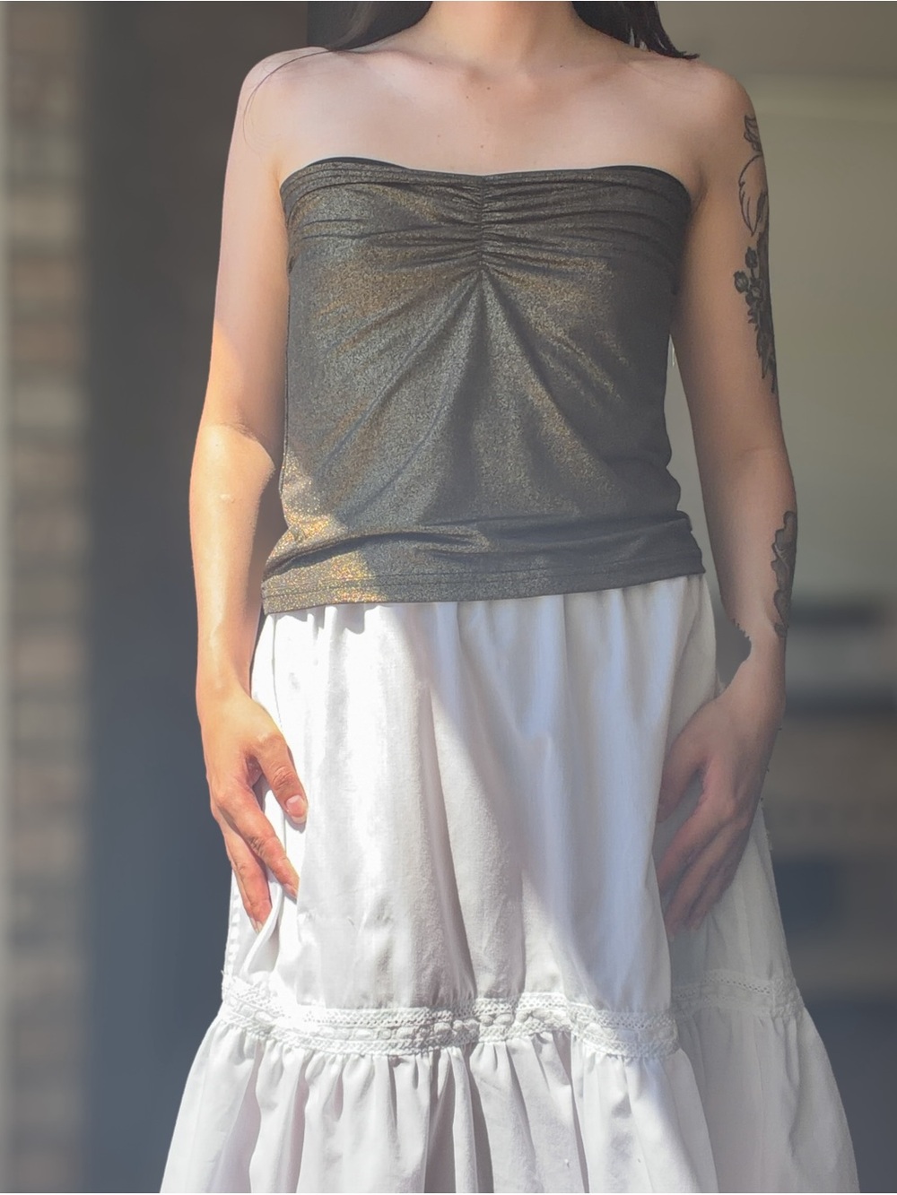 Vintage 90's Bronze Metallic Rouged Front Summer Strapless Tube Top